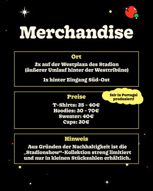 Merchandise-Stände, Standorte und Preise im Stadion